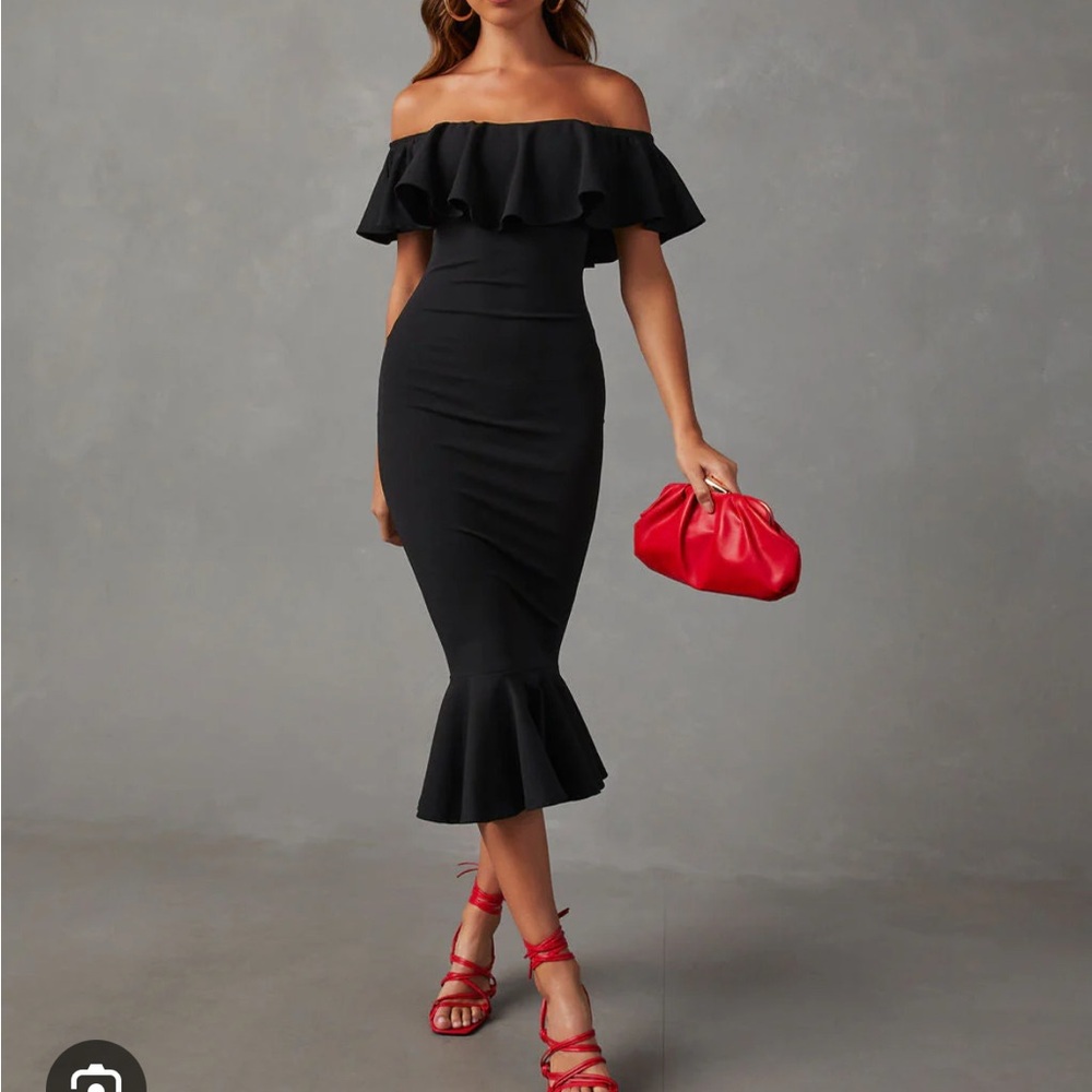 VICI - Havana Ruffle Midi Dress - Black